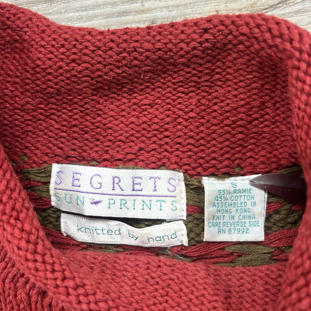 Vintage Segrets Sun Prints Small Mock neck Sweater Multicolor 3D Hand Knit - Picture 3 of 7